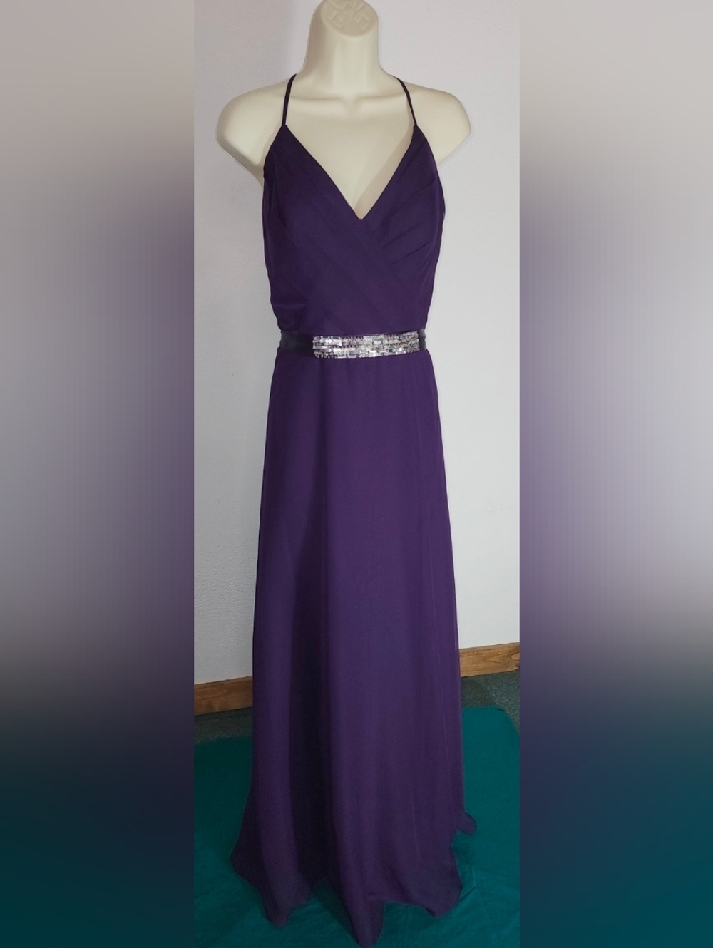 Davinci Dress Rhinestones and Sequins Ribbon Belt Sash Purple Size 10 - Picture 7 of 16